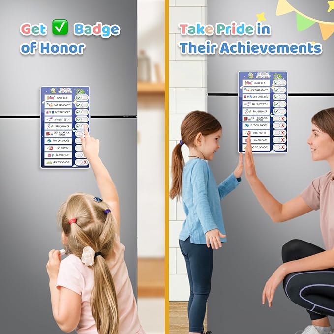3 in 1 Bedtime/Morning/Daily Routine Chart for Kids, Magnetic Chore Chart for Kids with Cute Chore Stickers, Visual Schedule for Kids with Autism, Cute to Do List Checklist for Kids