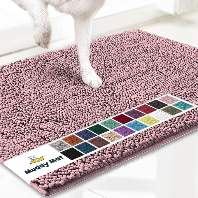 Muddy Mat® Original Dog Door Mat for Muddy Paws, Super Absorbent Microfiber, Non-Slip Washable Pet Rug, Quick Dry Chenille Entryway Carpet, Machine Washable Indoor Outdoor mat, Pink 48"x72"