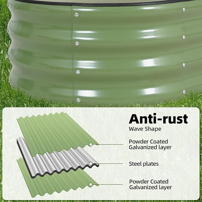 G GOOD GAIN Galvanized Metal Raised Garden Bed Kit - 4x2x1FT Outdoor Planter Box with Safety Edging and Gloves for Vegetables, Fruits, Flowers(Oliver Green, 1PC)