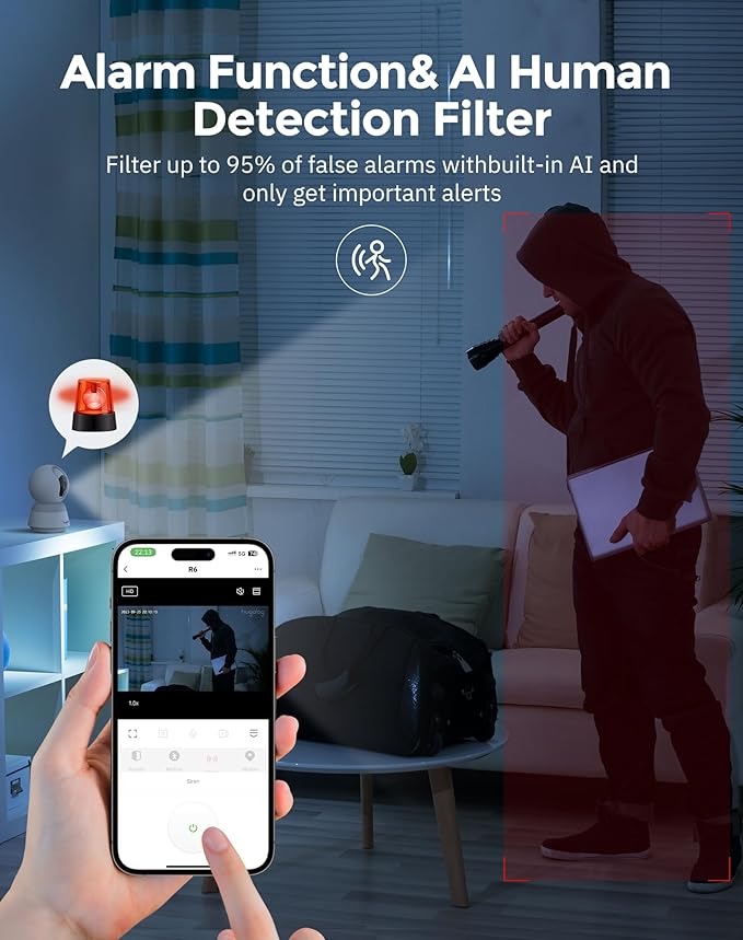 Hugolog 4K 8MP Indoor Pan/Tilt Security Camera with Auto-Focus,Ideal for Baby Monitor/Pet Camera/Home Security,Starlight Color Night Vision,Human/Pet AI,Noise Reduction,US Cloud,Works with Alexa