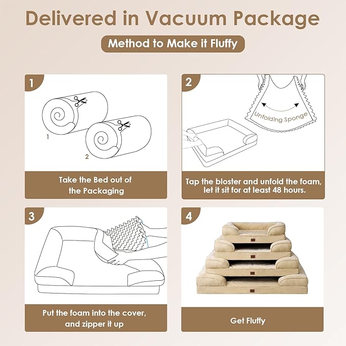 EHEYCIGA Orthopedic Dog Beds for Large Dogs, Waterproof Memory Foam Large Pet Bed with Sides, Non-Slip Bottom and Egg-Crate Foam Dog Couch Bed with Washable Removable Cover, Greige