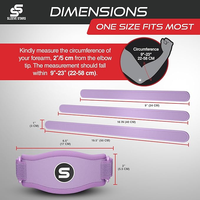 Sleeve Stars Tennis Elbow Brace for Women - Adjustable Tennis Elbow Strap, Golfers Elbow Brace for Men, Counterforce Brace for Tennis Elbow for Tendonitis Relief, Fits 9"-23" (Pair/Light Purple)