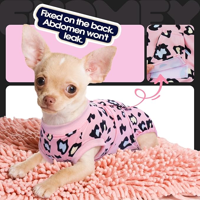FUAMEY Recovery Suit for Dogs After Surgery,Soft Breathable Dog Bodysuit E-Collar & Cone Alternative Surgical Suit,Male Female Dog Neuter Spay Suits Anti Licking Wounds Onesie Pink Leopard M