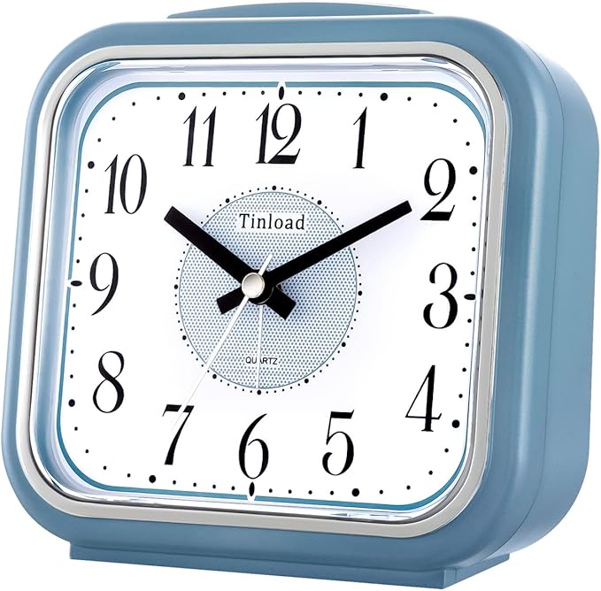 5.5" Large Analog Alarm Clock Silent Non Ticking, Gentle Wake, Beep Sounds, Increasing Volume, Battery Operated Snooze and Manual Light, Easy Set