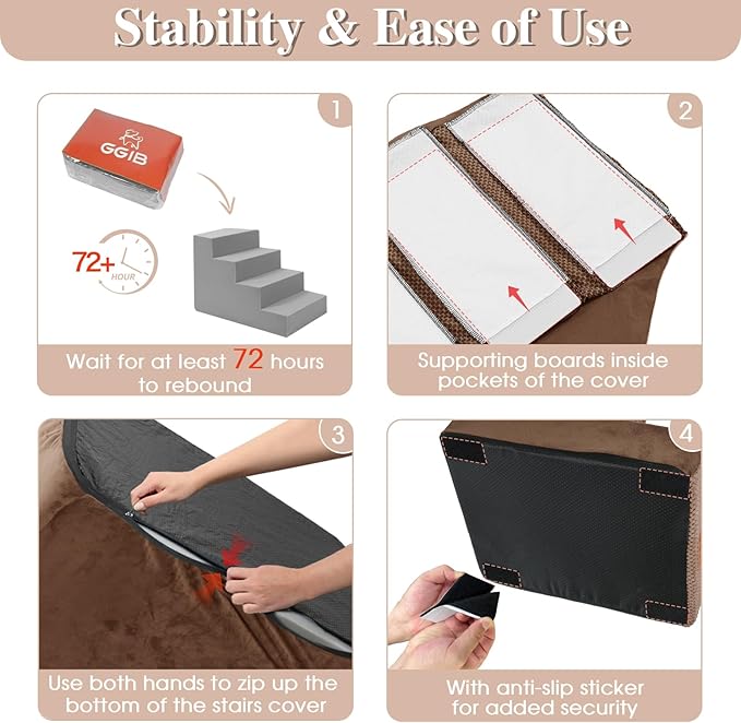 GGIB Dog Stairs for Small Dogs Cats Non-Slip Dog Steps for High Bed Pet Stairs for Sofa Couch Pet Ramp Pet Steps with Removable Washable Cover, Brown, 22" H, 5-Step