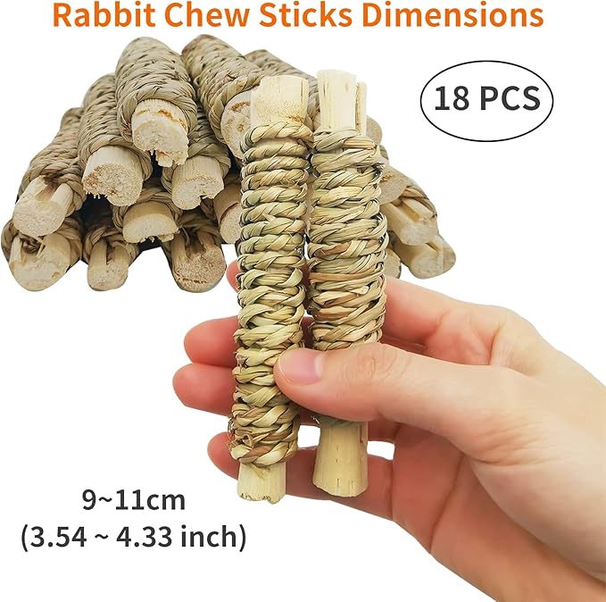 Fhiny 18 PCS Guinea Pig Chew Toys, Natural Seagrass Sweet Bamboo Molar Sticks for Teeth Bunny Chew Toys Cage Accessories for Rabbit Bunny Guinea Pig Chinchilla Hamster