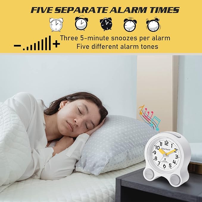 Atomic Talking Clock Clear Voice Time and Date with Snooze and Light, Clocks for Seniors 5 Sets of Separate Alarms Non Ticking Volume Control(All Black)