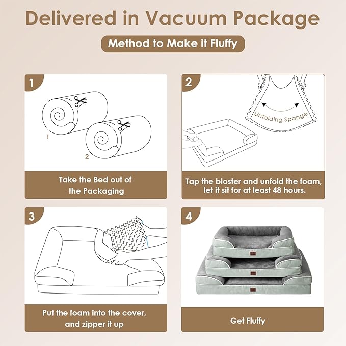 EHEYCIGA Orthopedic Dog Beds for Extra Large Dogs, Waterproof Memory Foam XL Dog Bed with Sides, Non-Slip Bottom and Egg-Crate Foam Big Pet Couch Bed with Washable Removable Cover, Greyish Green