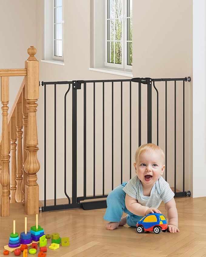 29"-45" Baby Gate for Stairs, Auto Close Stroller Friendly Dog Gate Indoor for Doorways, Pressure Mounted Baby Gate, Easy Walk Through Gate for Children & Pets, Black