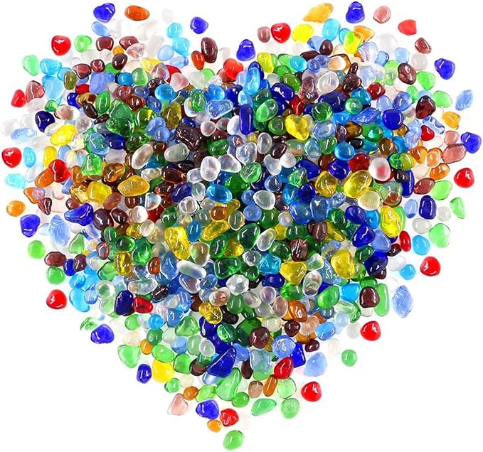 1 Lb (460 g) Colorful Sea Glass Stones Irregular Rainbow Glass Pebble Decorative Rock Quartz Tumbled Gemstone Chips for Aquarium Decoration/Vase Filler/Jewelry Making/Handwork Craft/Gems Display