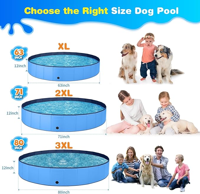 Jecoo Dog Pool for Large Dogs Kiddie Pool Hard Plastic Foldable Dog Bathing Tub Portable Outside Kids Swimming for Pets and Dogs Outdoor Backyard