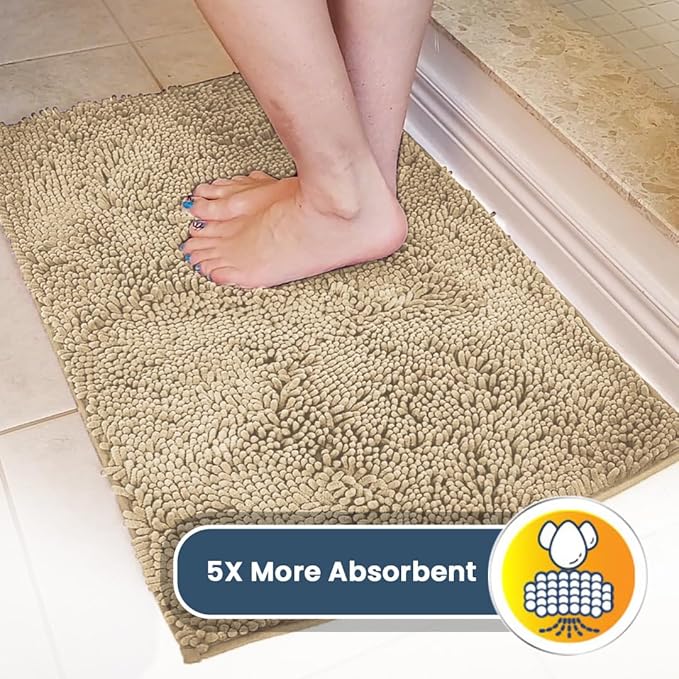 Muddy Mat® AS-SEEN-ON-TV Highly Absorbent Microfiber Door Mat and Pet Rug, Non Slip Thick Washable Area and Bath Mat Soft Chenille for Kitchen Bathroom Bedroom Indoor and Outdoor - Beige XXXL 72"X48"