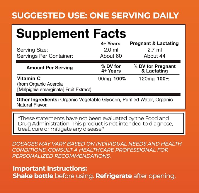 Tropical Oasis USDA Organic Liquid Vitamin C Drops for Adults & Kids | Supports Healthy Immune System | 98% Absorption Rate | Vegan | Non-GMO | Gluten Free | 60 Servings