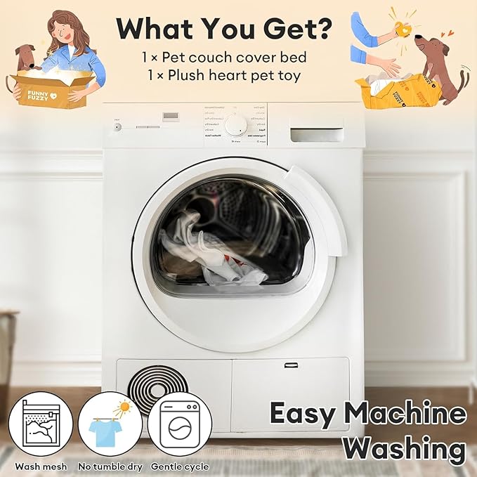 FUNNY FUZZY Pet Fluffy Fuzzy Calming Dog Couch Bed Sofa Protector Washable Pets Mat for Large Medium Small Dogs and Cats (Coffee,37.4 × 33.46 × 6.3 in)