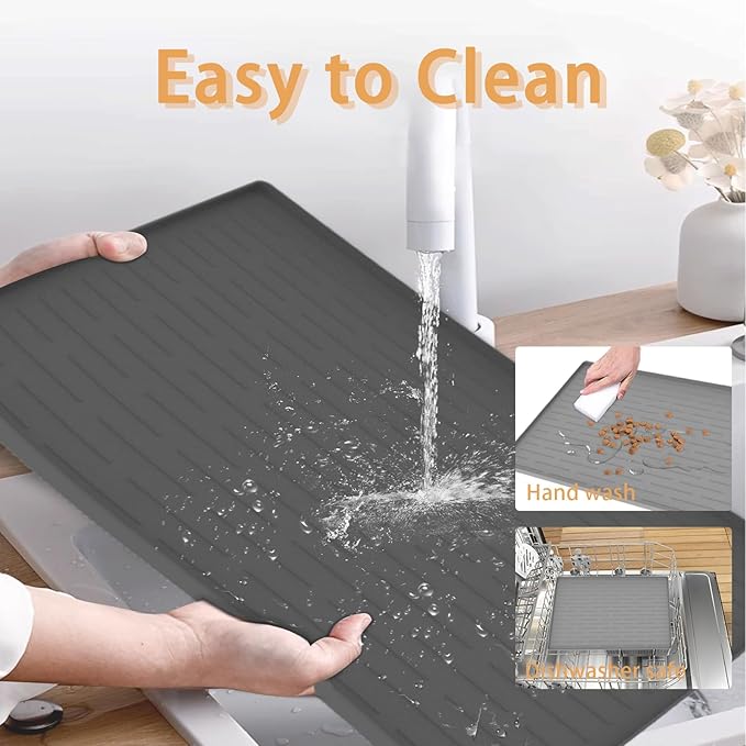 18" x 12" Dog Food Mat, Silicone Pet Mats for Food and Water, Nonslip Pet Feeding Mats for Floors, Dog Cat Bowl Mat with Raised Edges, Light Gray