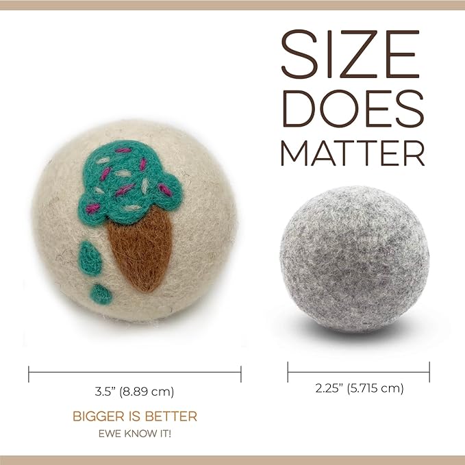Fluff Ewes Wool Dryer Balls 6 Pack Premium New Zealand Wool Laundry Balls for Dryer, No Static Dryer Balls Laundry Reusable, XL Wool Dryer Balls Cute, Baby Dryer Balls for Dryers - Fun in The Sun