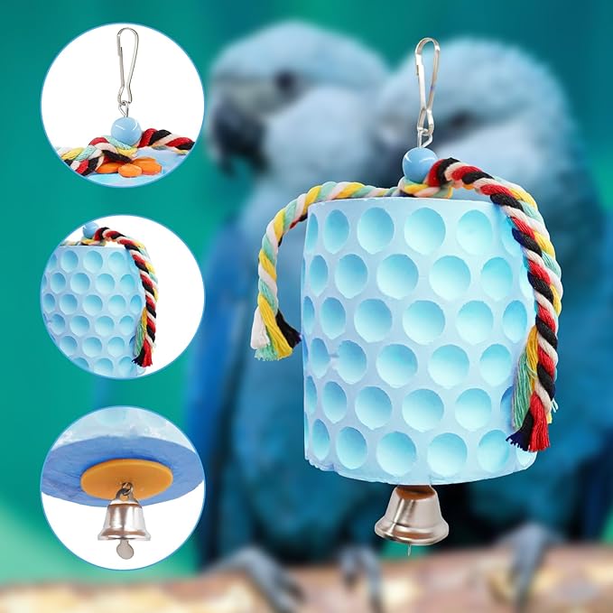 Extra Large Bird Chewing Toy, Parrot Beak Grinding Calcium Stone with Bells, Bird Cage Accessories, Cage Toys for Cockatiel Parakeet Parrot Budgies Rat Hamster Chinchilla Rabbit Bunny African Grey