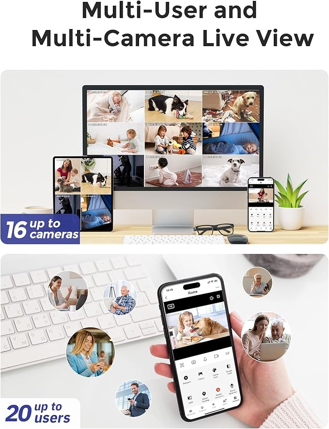 Hugolog 4K 8MP Indoor Pan/Tilt Security Camera with Auto-Focus(2pcs),Ideal for Baby Monitor/Pet Camera/Home Security,Starlight Color Night Vision,Human/Pet AI,Noise Reduction,US Cloud,Works with Alexa