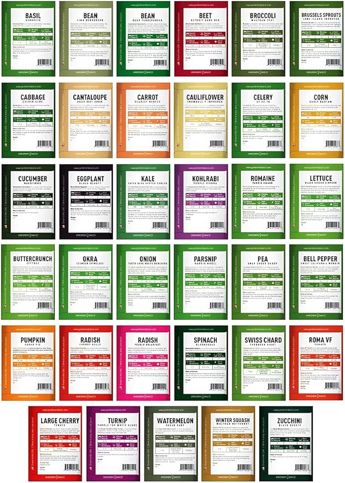 Gardeners Basics Survival Vegetable Seeds Garden Kit Over 16,000 Seeds Non-GMO and Heirloom, Great for Emergency Bugout Survival Gear 35 Varieties Seeds for Planting Vegetables 35 Free Plant Markers