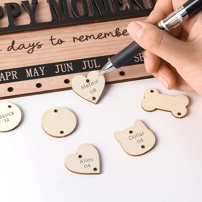 Family Birthday Calendar Board Wall Hanging with Tags, Family Birthday Plaque with Tag Wooden Memory Days Reminder Wall Hanging Home Décor Wood Anniversary Tracker with 104 Tags, Valentines Day Christmas Gifts for Lovers Friends (HAPPY MONENTS)