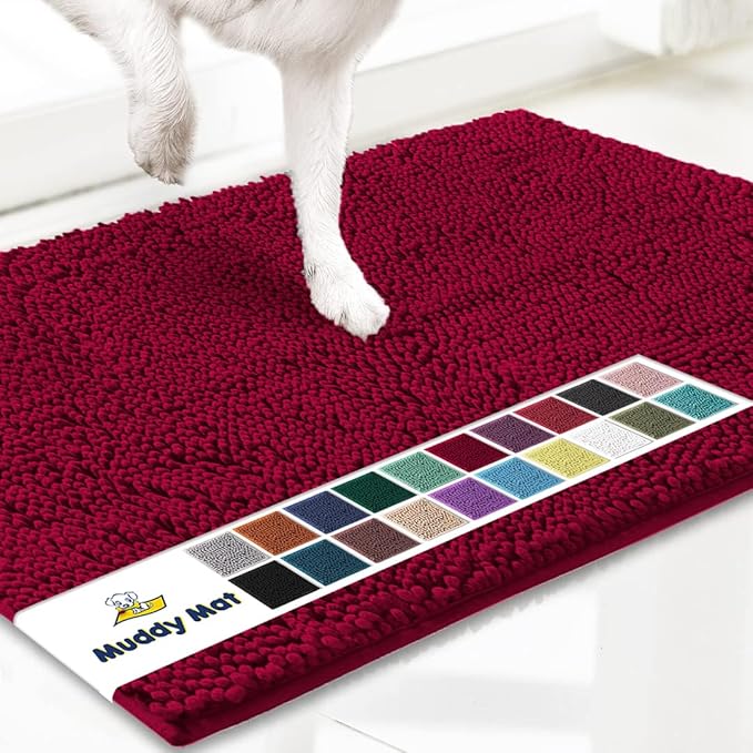 Muddy Mat® Original Dog Door Mat for Muddy Paws, Super Absorbent Microfiber, Non-Slip Washable Pet Rug, Quick Dry Chenille Entryway Carpet, Machine Washable Indoor Outdoor mat, Maroon 19"x30"