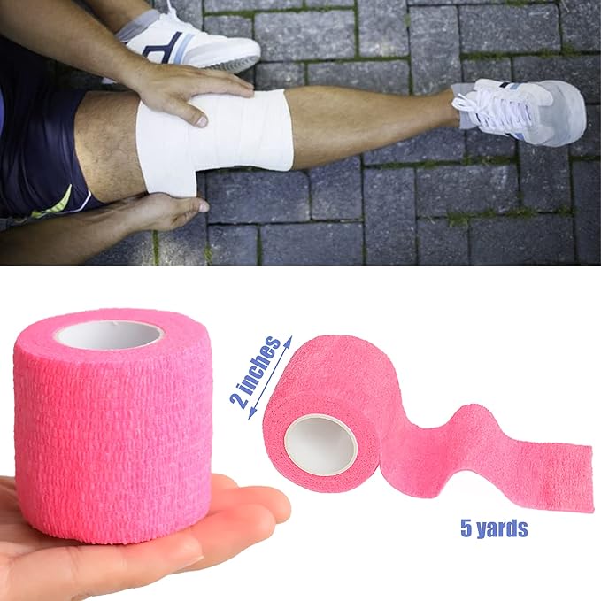 9 Pack 2" x 5 Yards Self Adhesive Bandage Wrap Self Stick Wrap for Ankle, Wrist, Finger, Sports, Breathable Cohesive Vet Tape for Pets (Pink)