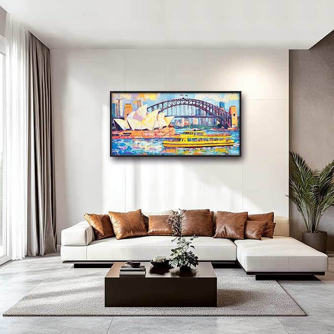 Extra Large Sydney Opera House Framed Wall Art for Living Room,Oversized Abstract Harbour Bridge Cityscape Pictures Wall Decor,Canvas Print Painting Modern Artwork Bedroom Office Bathroom 60L" x 30W"