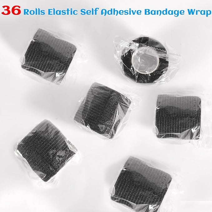36 Rolls Elastic Self Adhesive Bandage Wrap 2 Inch, Breathable Non Woven Cohesive Bandage, Vet Wrap for Dogs, Ankle Sprains Swelling Medical First Aid Tape, Sports Athletic Tape Black