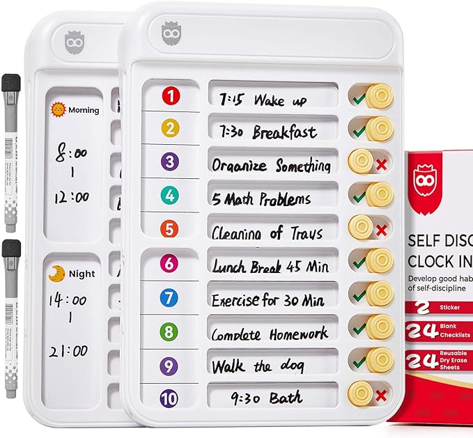 Chore Chart for Kids Visual Schedule for Kids to Do List Checklist Chore Board ADHD Tools Magnetic Chore Chart with Sliders and Magnetic Marker for Fridge 2PCS White Chore Chart for Kids Multiple Kids