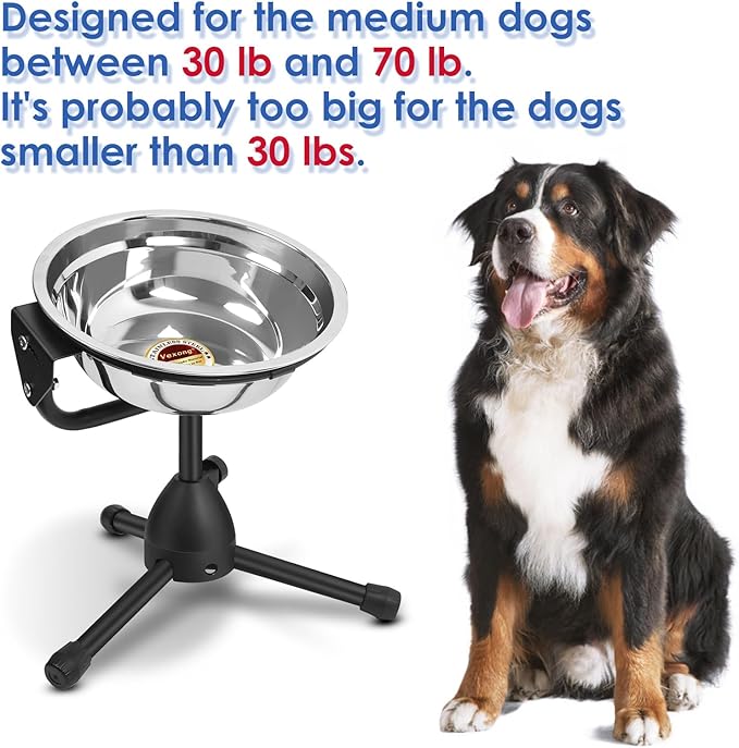 Elevated Dog Bowl with Adjustable Metal Stand, Medium Size for Dogs 30-70 lbs, 0.5 Gal 2 Liter, Stainless Steel Food & Water Bowl Set