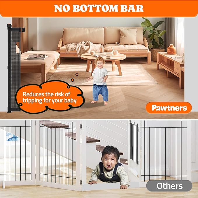 Extra Tall Retractable Baby Gates: 51" Tall Pet Gate, Extend up to 200" Wide, Mesh Baby Gate with Support Rods Jump-Proof Design for Cats & Large Dogs High Dog Cat Door Indoor Outdoor, Black