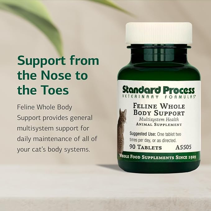 Standard Process Inc. Feline Whole Body Support - Nutritional Cat Supplement for Multisystem Support - Feline Daily Maintenance Supplement - 90 Tablets