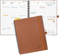 POPRUN 2026 Planner (Large - 8.5" x 10.5") with Hourly Schedule, Vertical Layout - 2026 Weekly Calendar (Jan. 2026 - Dec.2026) for Time Management, Monthly Tabs, Spiral Bound, Soft Cover - Brown