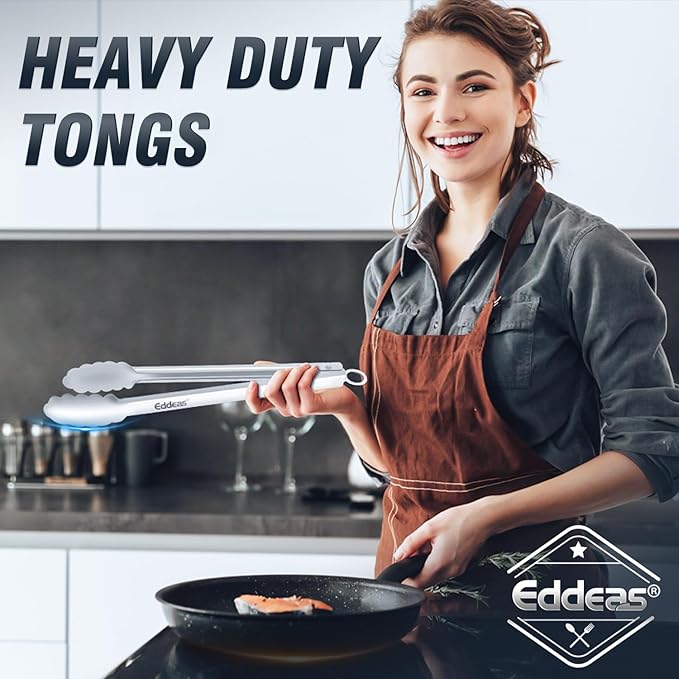 2PCS 9inch Tongs for Cooking - Heat Resistant 600 Degree Kitchen Tongs, Heavy Duty All Metal Food Tongs, Stainless Steel and Non-Slip handle, Salad, Grilling, Barbecue, Dishwasher safe