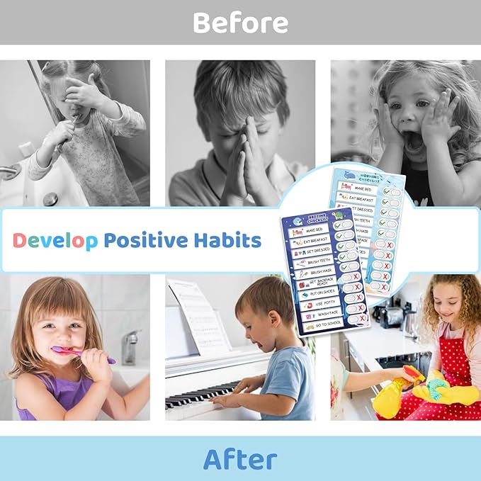 3 in 1 Bedtime/Morning/Weekly Routine Chart for Kids, Magnetic Chore Chart for Toddlers, Visual Schedule for Kids Toddlers Schedule Board for Home