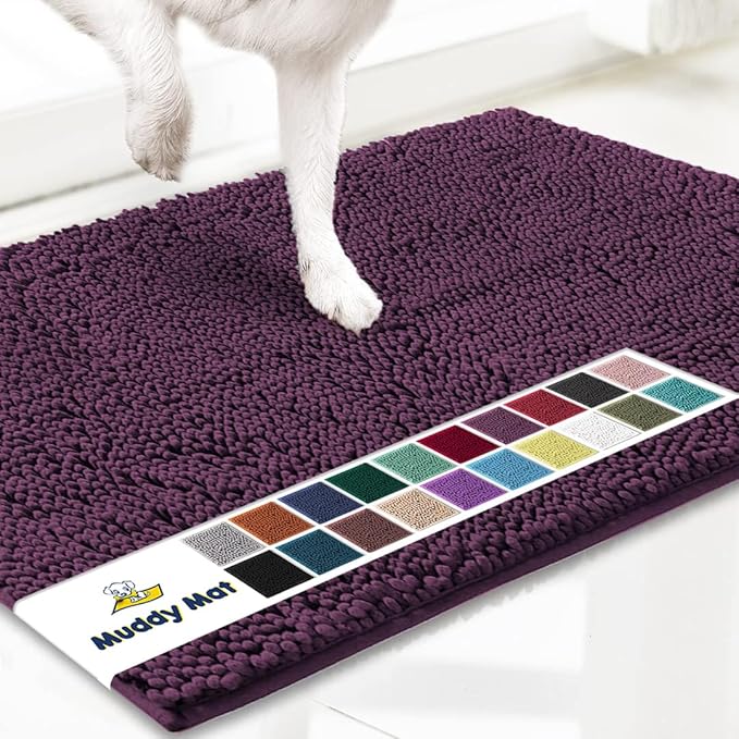 Muddy Mat® Original Dog Door Mat for Muddy Paws, Super Absorbent Microfiber, Non-Slip Washable Pet Rug, Quick Dry Chenille Entryway Carpet, Machine Washable Indoor Outdoor mat, Dark Purple 19"x30"
