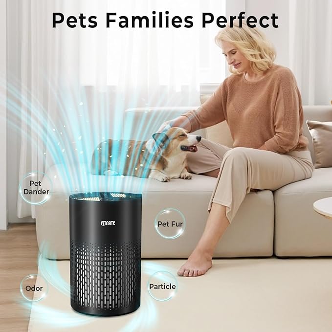 FITNATE Air Purifiers for Home Large Room Up to 1076 Ft² with Aromatherapy, H13 True HEPA Air Purifier for Pets, Quiet Air Cleaner for Smoke Dust Pollen Pet Dander Odor, with Night Light,Timer, Black