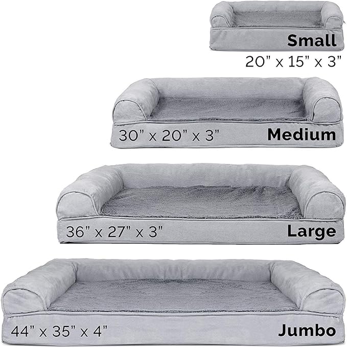 Furhaven Cooling Gel Dog Bed for Large Dogs w/ Removable Bolsters & Washable Cover, For Dogs Up to 95 lbs - Plush & Suede Sofa - Gray, Jumbo/XL
