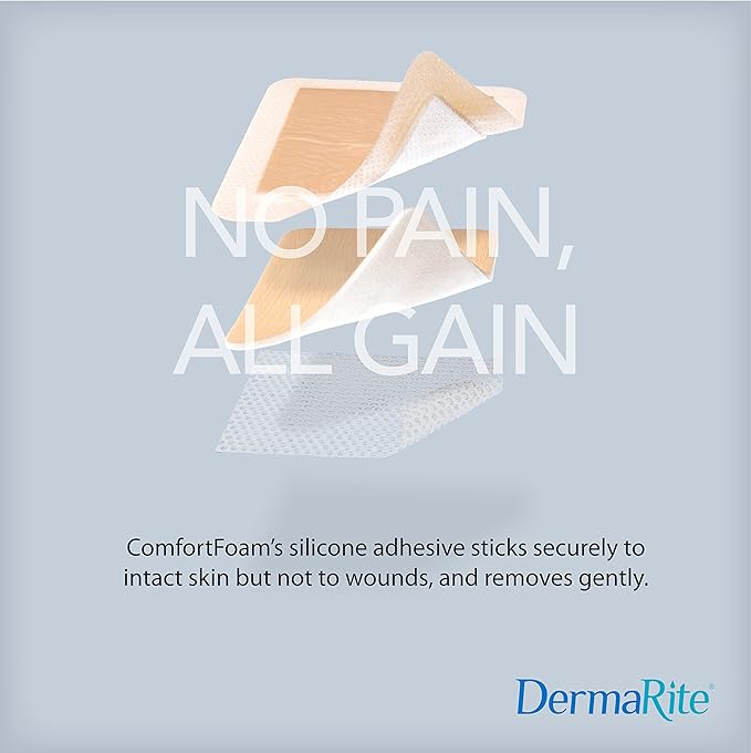DermaRite's ComfortFoam Border, Foam Wound Dressing - Flexible and Soft Silicone, Self Adhesive, No Natural Rubber Latex - 4 in. x 4 in., 1 Count, 10 Packs, 10 Total