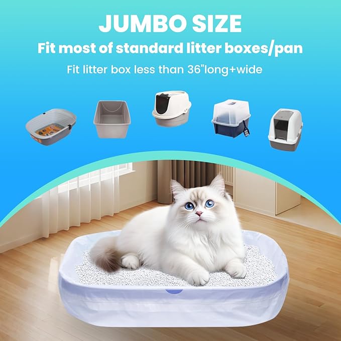 120 Pack Jumbo Cat Litter Bags-3MIL Extra Thick Leakproof Litter Box Liners, 37"x18" Heavy Duty Drawstring Cat Litter Liners for Automatic Litter Box, Odor Control Disposable Kitty Litter Bags 12 Roll