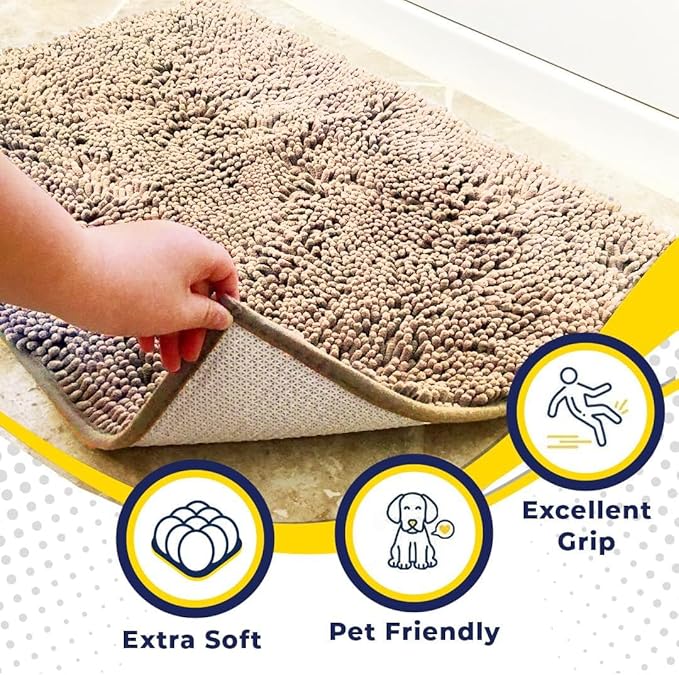Muddy Mat® Original Dog Door Mat for Muddy Paws, Super Absorbent Microfiber, Non-Slip Washable Pet Rug, Quick Dry Chenille Entryway Carpet, Machine Washable Indoor Outdoor mat, Beige 24"x96"