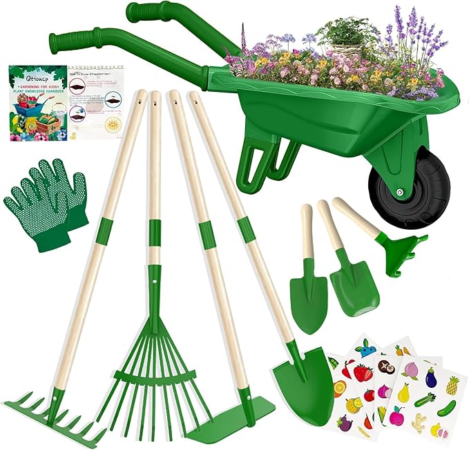 Kids Gardening Tools Outdoor Toys Set Backyard Play with Wheelbarrow Educational STEM Learning Pretend Toys Outdoor Indoor for Toddlers Kids Boys Girls