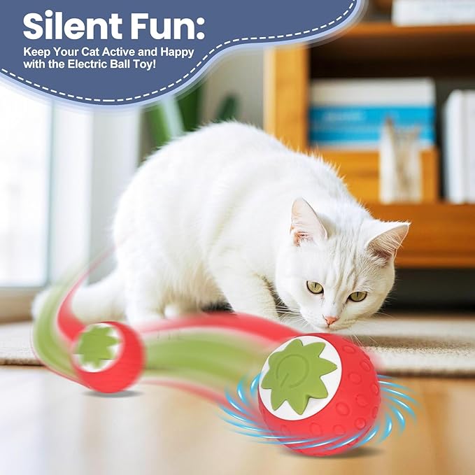 2Pcs Self-Moving Electric Cat Toy Ball with LED - Automatic Interactive Cat Toys for Indoor Cats, Smart Strawberry Design Stimulates Hunting Instincts, Boredom Relief & Exercise for Solo Play