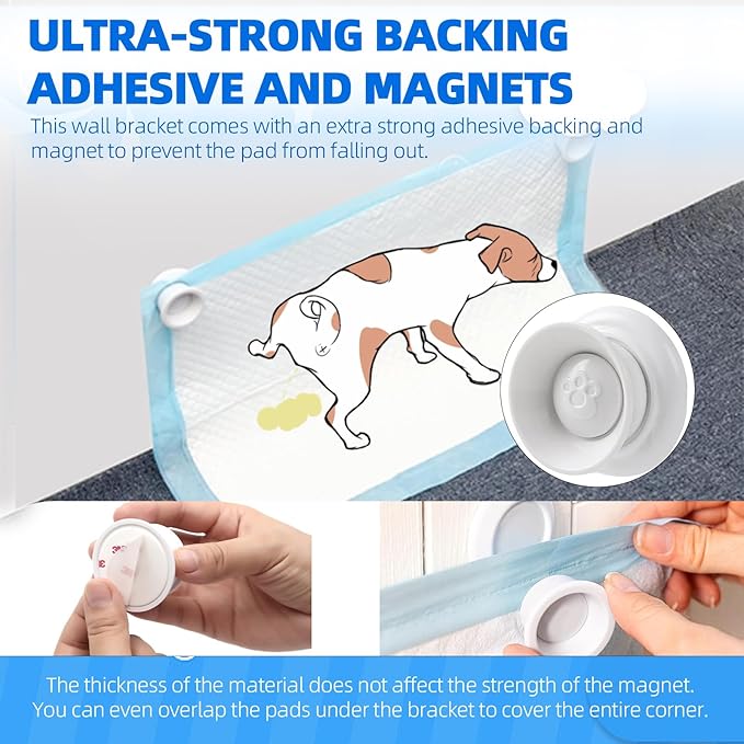 (4-Pack) Potty Training Pad Magnetic Holder Compatible with Any Size of Puppy Pee Pads Perfect for Leg-Lifting Marking Dogs, Strong Magnets Will Stick on Most Flat Surfaces - White Paw