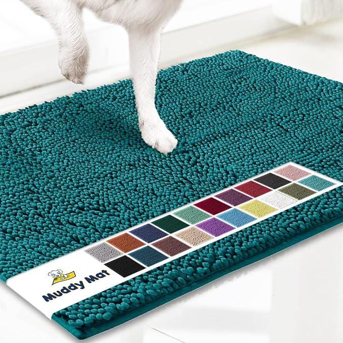 Muddy Mat® Original Dog Door Mat for Muddy Paws, Super Absorbent Microfiber, Non-Slip Washable Pet Rug, Quick Dry Chenille Entryway Carpet, Machine Washable Indoor Outdoor mat, Teal 18"x28"