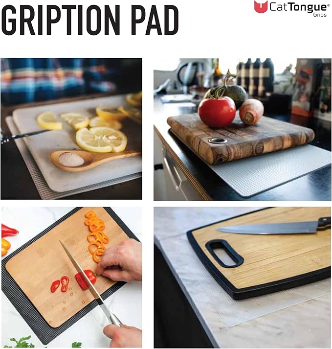 CatTongue Grips Non-Adhesive Anti-Slip Mat - Multi-Purpose Non-Slip Pad For Chefs & Home Cooks - Ideal Cutting Board Mat & Drawer Liner - Kitchen Essentials For Safety (Clear, 8” x 12”)