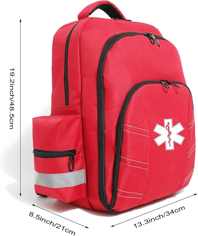 Red Medicine Backpack for School Empty First Aid Bag for Trauma Medication Safety Backpack Travel Paramedic Bag EMS EMT for Nurse Responder(bag only)