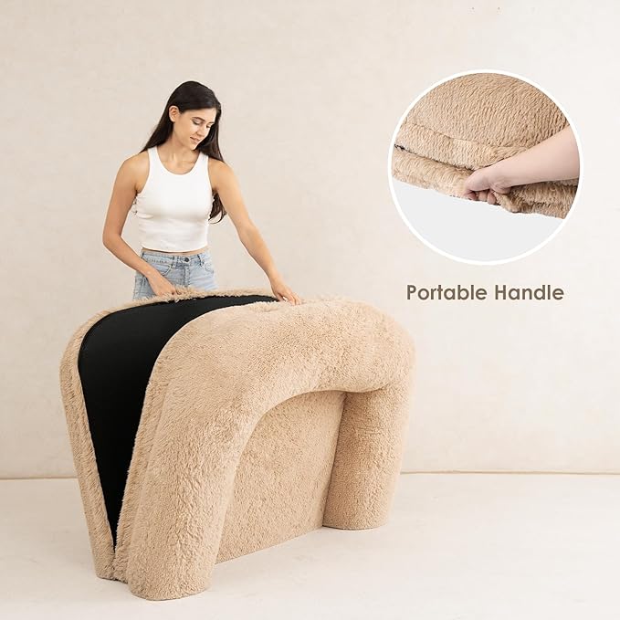 EHEYCIGA Foldable XXL Dog Bed, Faux Fur Fluffy Pet Couch Bed for Extra Large Dogs, Orthopedic Calming Memory Foam Big Pet Bed, Washable Soft Pet Sofa Bed with Non-Slip Bottom, Camel, 54"x38"x7.5"