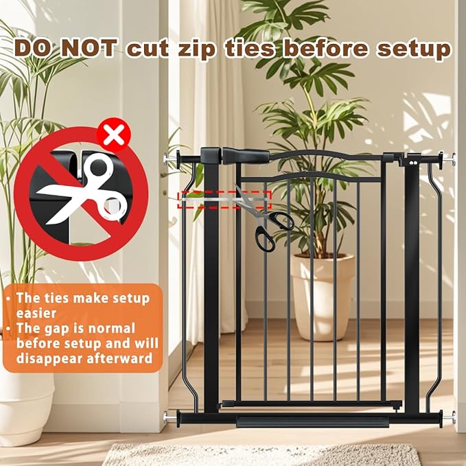 29.5-53.1" Extra Wide Baby Gate for Stairs No Drilling, 30" Tall Auto Close Press Mounted Baby Gate for Doorways, Adjustable Width Walk Through Dog Gates for Doorways, Black