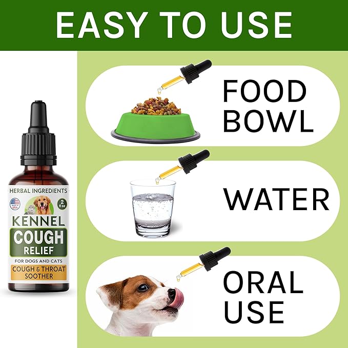 Kennel Cough Herbal Drops for Dogs & Cats - Cough Relief - Throat Soother - Dry and Wet Pet Cough - Made in US - 2 Fl Oz